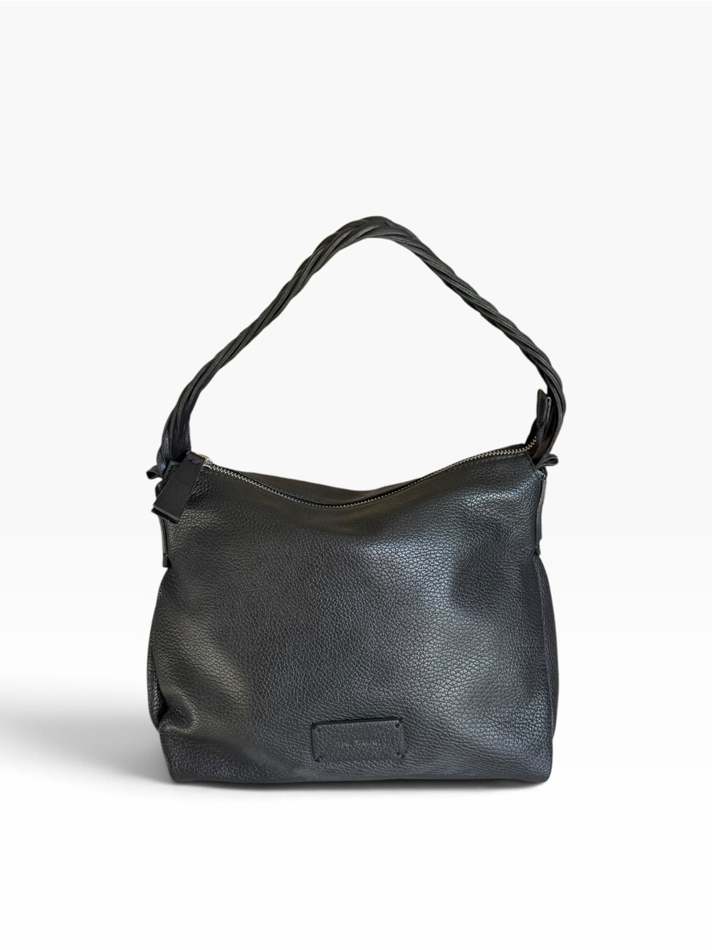 THE TREND Italian black leather Y2K zip top shoulder bag minimalist hobo purse